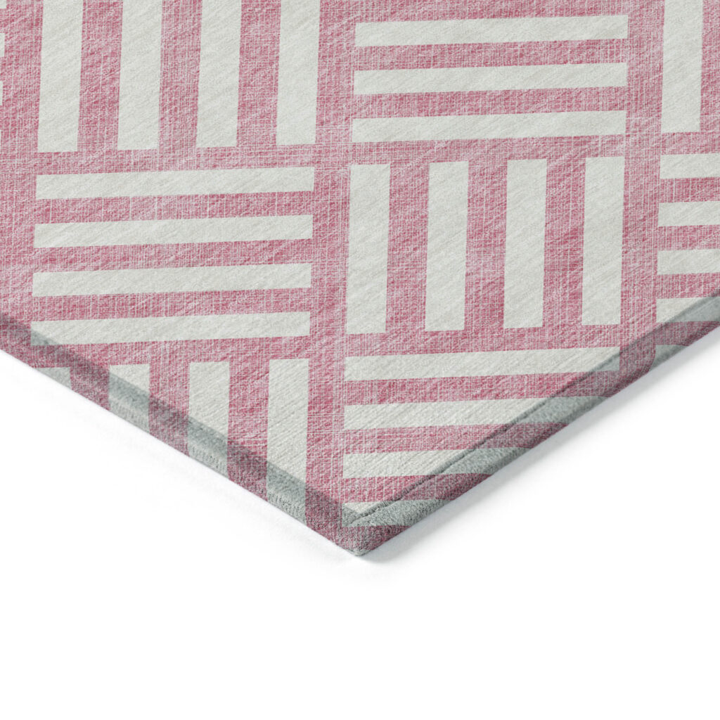 10' X 14' Pink And Ivory Geometric Washable Indoor Outdoor Area Rug