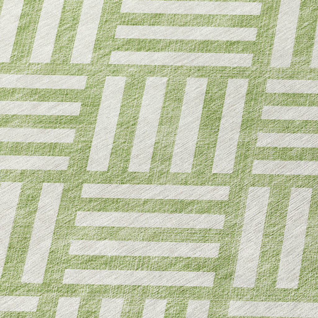 9' X 12' Artichoke Green And Ivory Geometric Washable Indoor Outdoor Area Rug