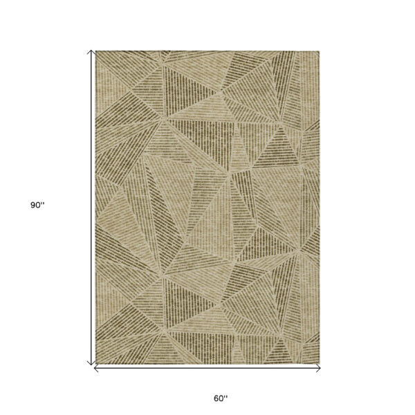 5' X 8' Khaki Brown And Beige Geometric Washable Indoor Outdoor Area Rug