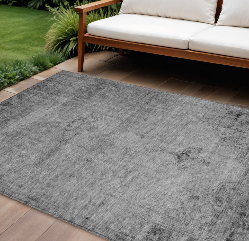8' X 10' Gray Silver And Charcoal Oriental Washable Indoor Outdoor Area Rug