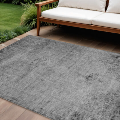 8' X 10' Gray Silver And Charcoal Oriental Washable Indoor Outdoor Area Rug
