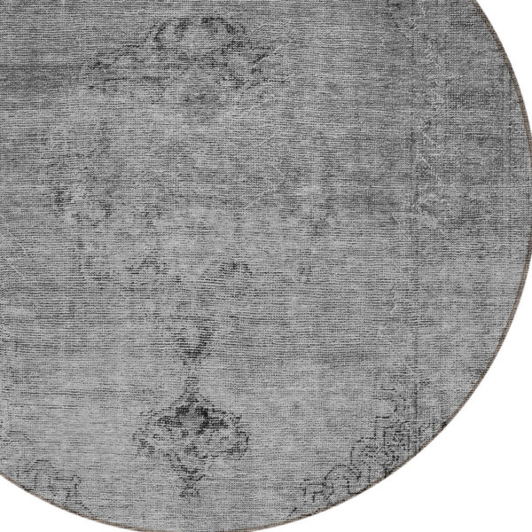 8' Gray Silver And Charcoal Round Oriental Washable Indoor Outdoor Area Rug