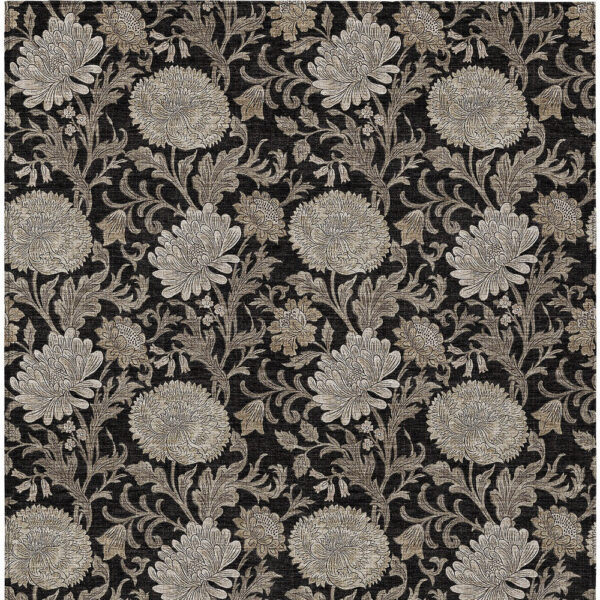 8' X 10' Black Taupe And Beige Floral Washable Indoor Outdoor Area Rug