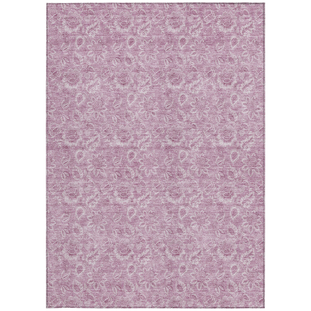 8' X 10' Blush Mauve And Pink Floral Washable Indoor Outdoor Area Rug
