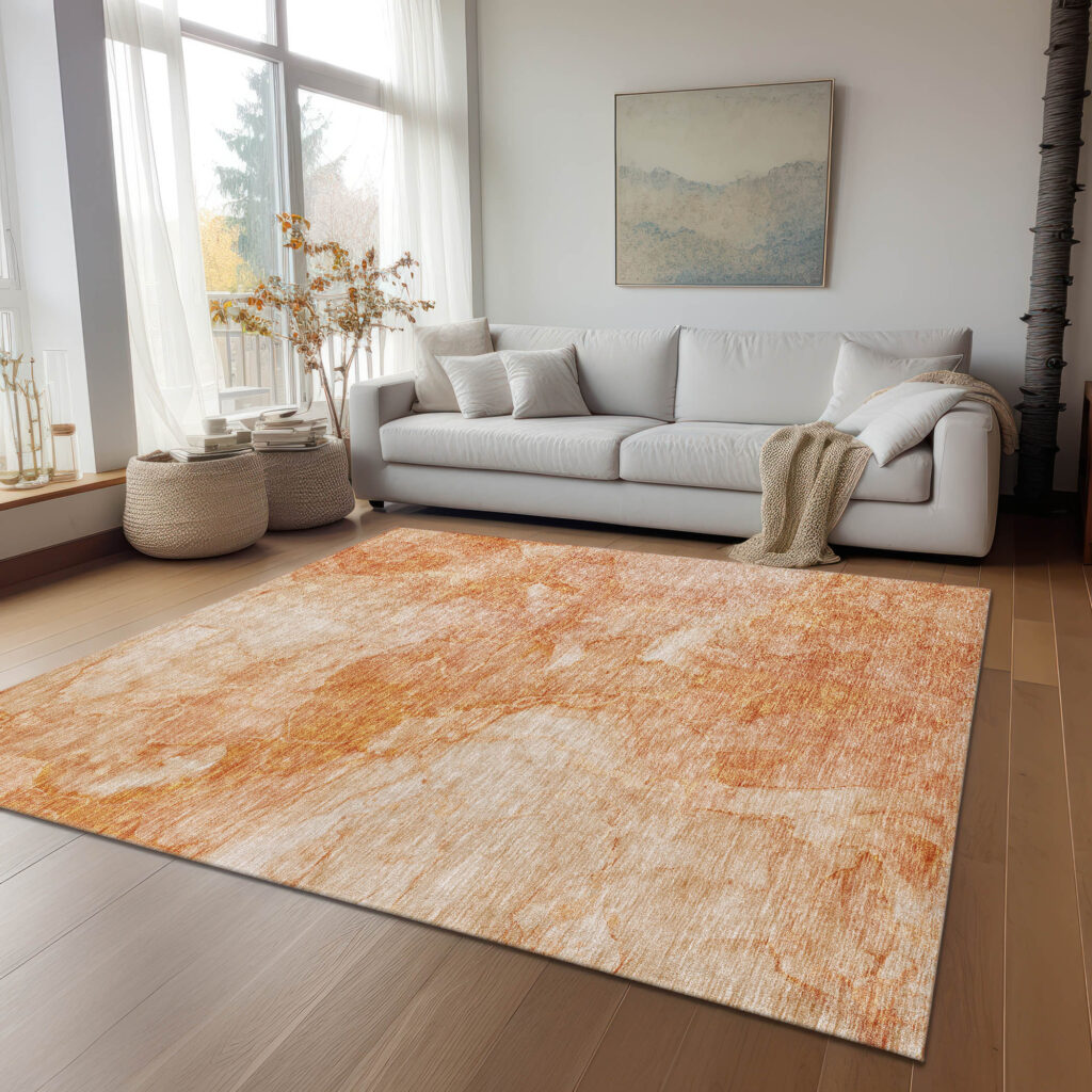 5' X 8' Salmon Peach And Ivory Nautical Washable Indoor Outdoor Area Rug