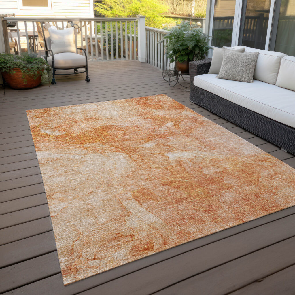 10' X 14' Salmon Peach And Ivory Nautical Washable Indoor Outdoor Area Rug