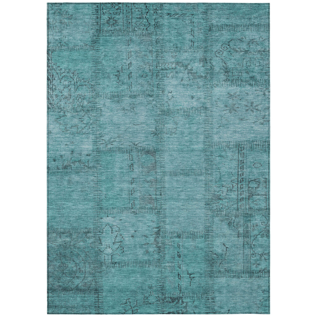 3' X 5' Teal Blue And Aqua Patchwork Washable Indoor Outdoor Area Rug