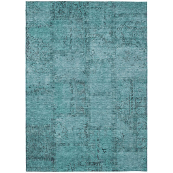 3' X 5' Teal Blue And Aqua Patchwork Washable Indoor Outdoor Area Rug