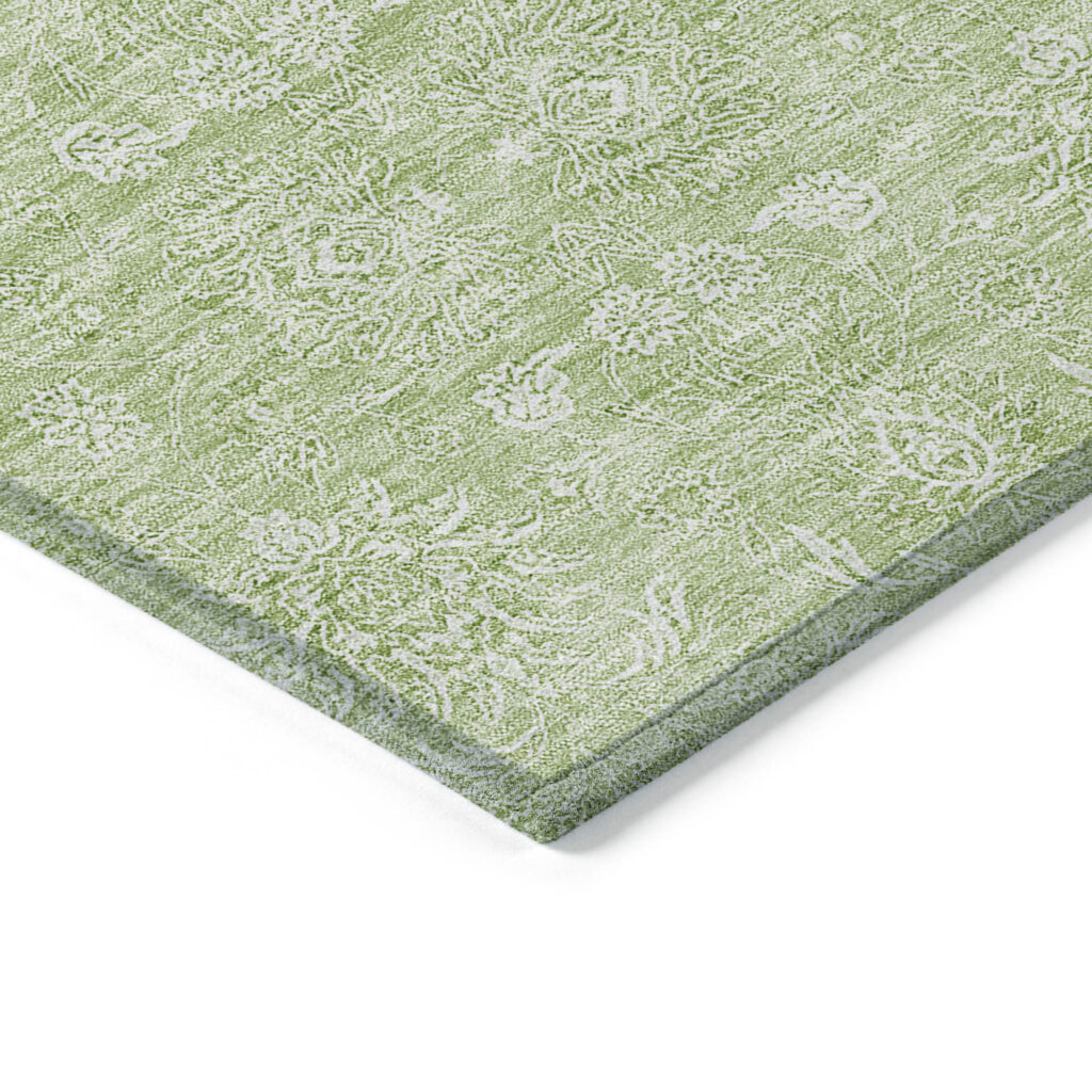 5' X 8' Artichoke Green Mint Green And Ivory Floral Washable Indoor Outdoor Area Rug