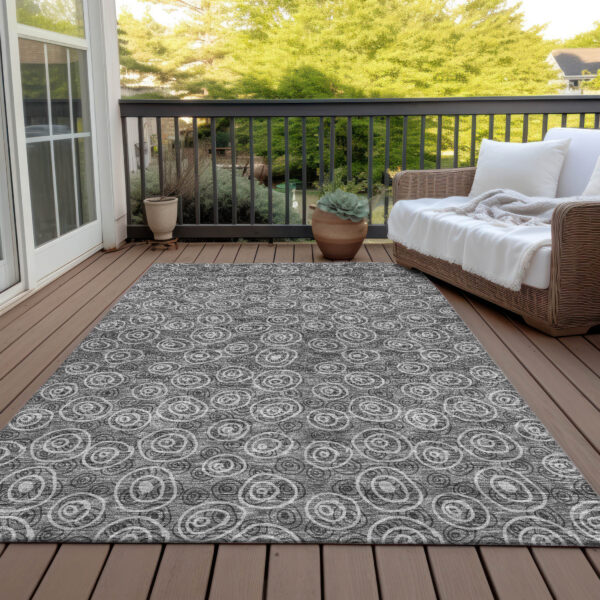 5' X 8' Gray Charcoal And Silver Geometric Washable Indoor Outdoor Area Rug