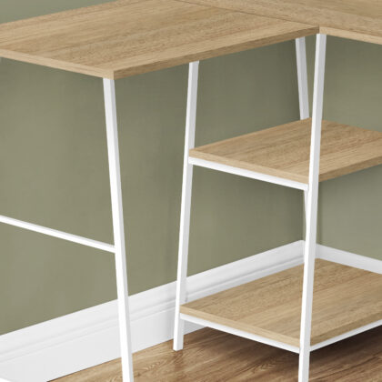 42" Natural and White Wood and Metal Corner Trestle Computer Desk