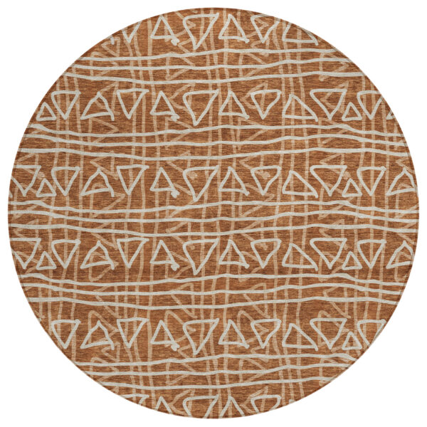 8' Terra Cotta Copper And Beige Round Geometric Washable Indoor Outdoor Area Rug