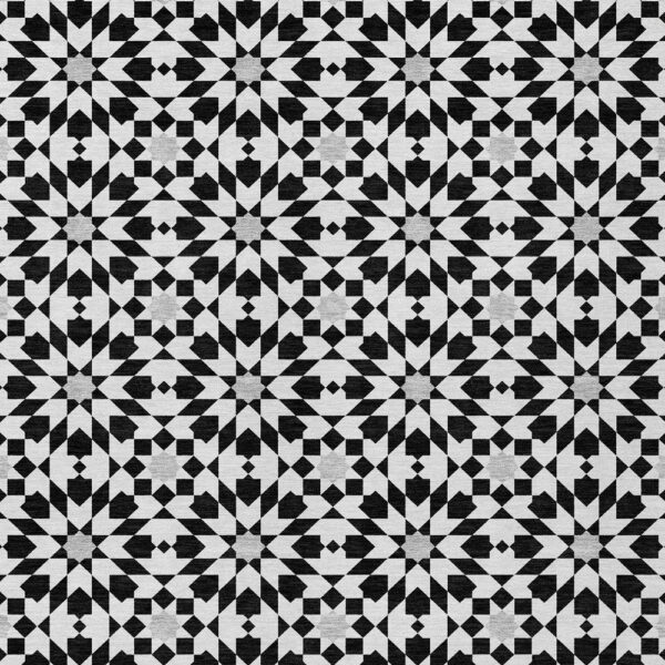 9' X 12' Black Gray And Silver Floral Medallion Washable Indoor Outdoor Area Rug