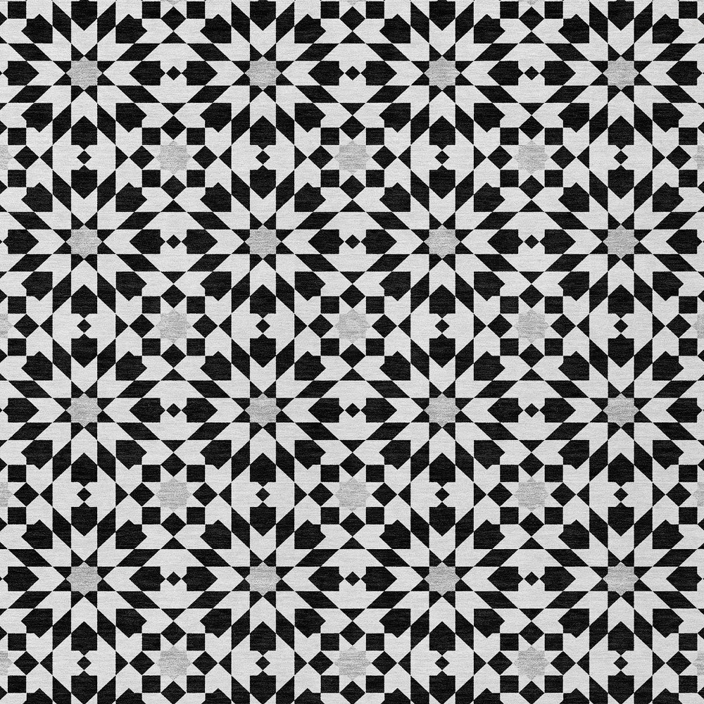 9' X 12' Black Gray And Silver Floral Medallion Washable Indoor Outdoor Area Rug