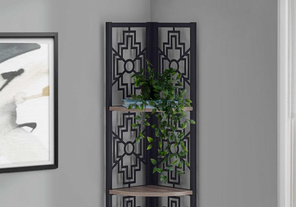 Taupe Metal Four Tier Corner Bookcase