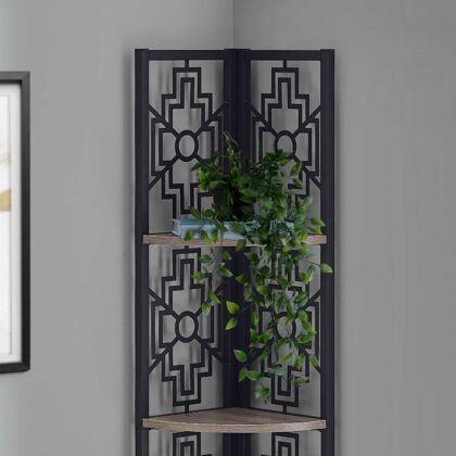 Taupe Metal Four Tier Corner Bookcase