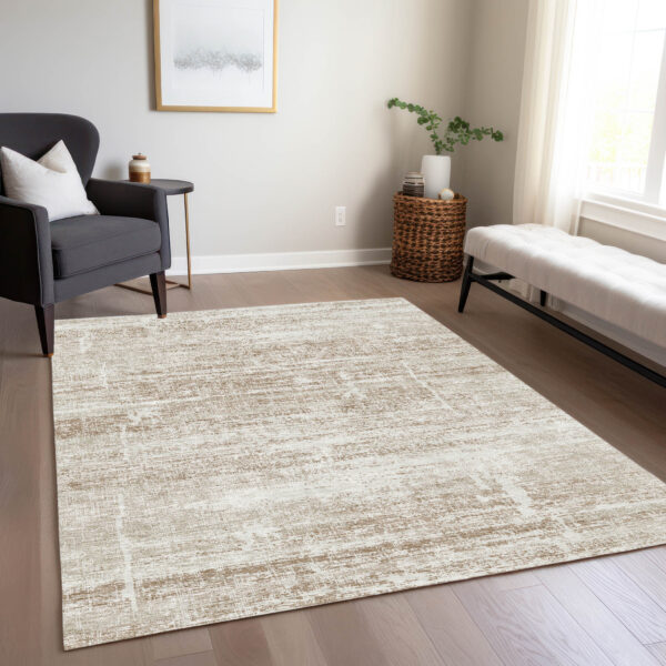 10' X 14' Beige Taupe And Ivory Abstract Washable Indoor Outdoor Area Rug