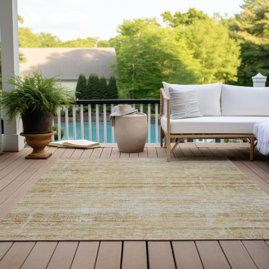 5' X 8' Gold Beige And Wheat Abstract Washable Indoor Outdoor Area Rug