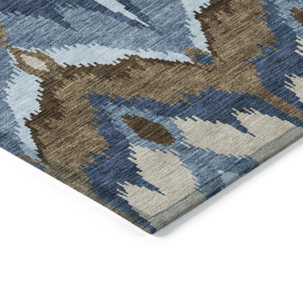 8' X 10' Denim Blue And Sky Blue Ikat Washable Indoor Outdoor Area Rug