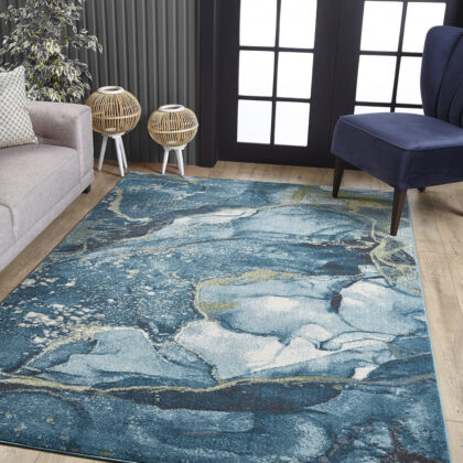 8' X 11' Teal Blue Abstract Dhurrie Area Rug