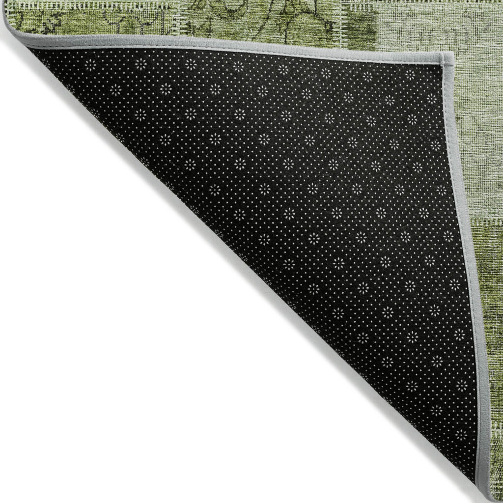 5' X 8' Olive Green And Artichoke Green Patchwork Washable Indoor Outdoor Area Rug