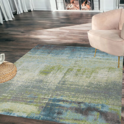 5' X 8' Blue Or Green Abstract Indoor Area Rug