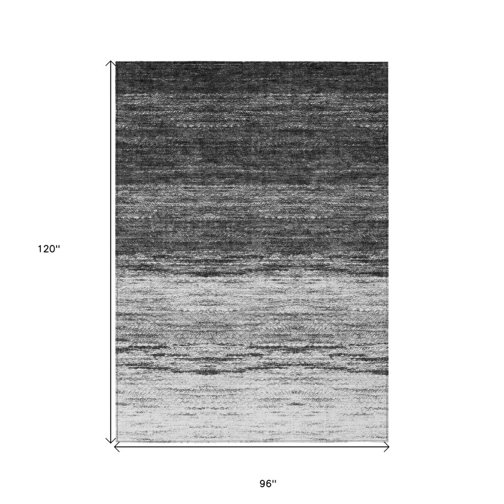 8' X 10' Gray Silver And Ivory Ombre Washable Indoor Outdoor Area Rug