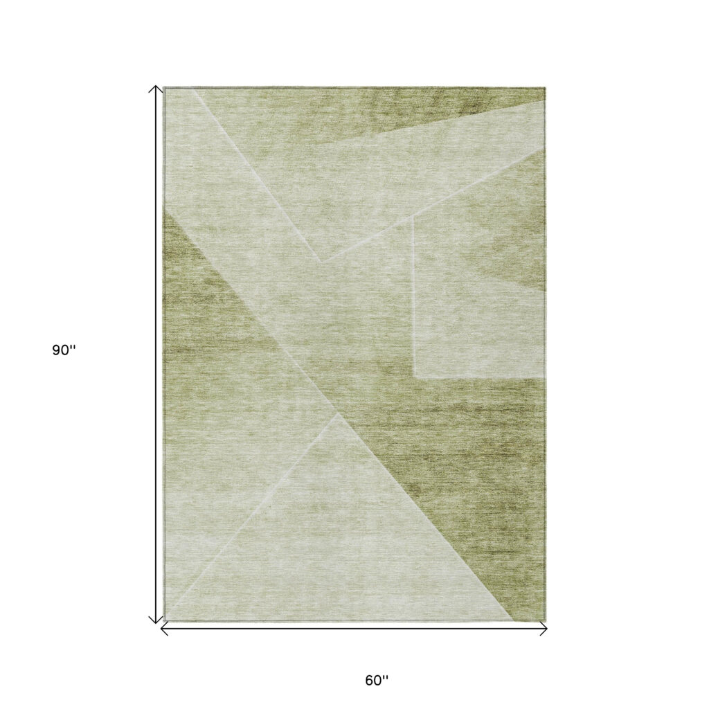 5' X 8' Sage And Artichoke Green Abstract Washable Indoor Outdoor Area Rug