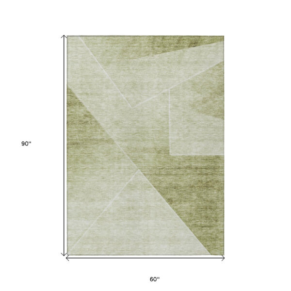 5' X 8' Sage And Artichoke Green Abstract Washable Indoor Outdoor Area Rug