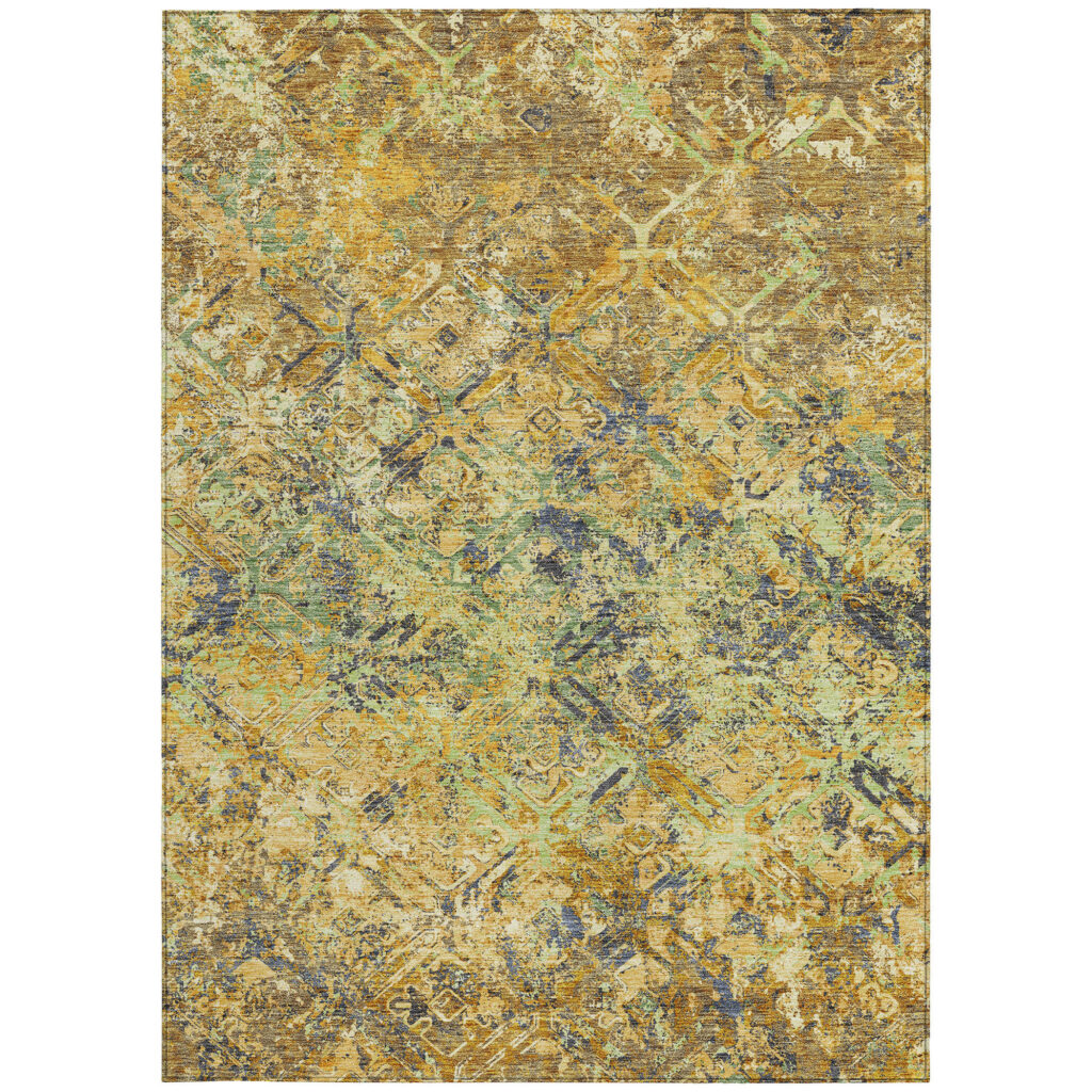 3' X 5' Gold Beige And Gray Geometric Washable Indoor Outdoor Area Rug