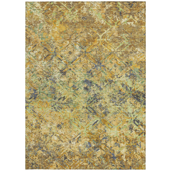 3' X 5' Gold Beige And Gray Geometric Washable Indoor Outdoor Area Rug