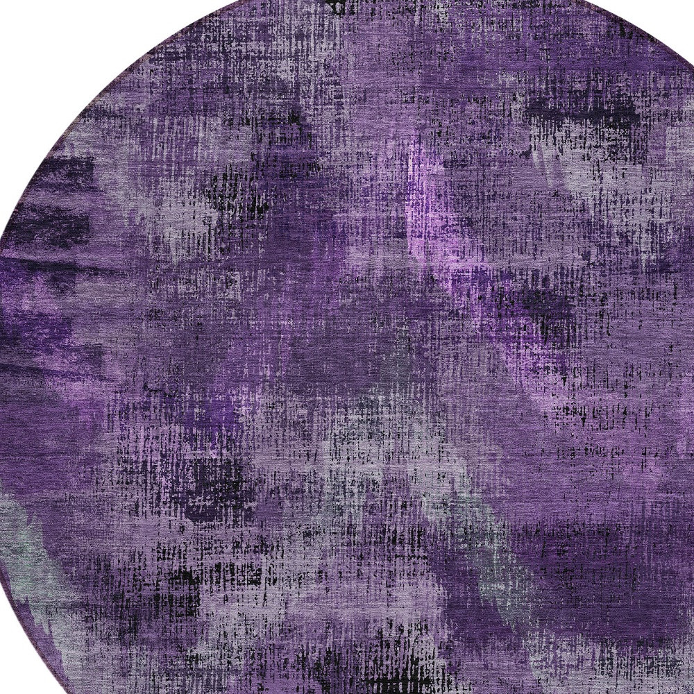 8' Purple Lavender And Gray Round Abstract Washable Indoor Outdoor Area Rug