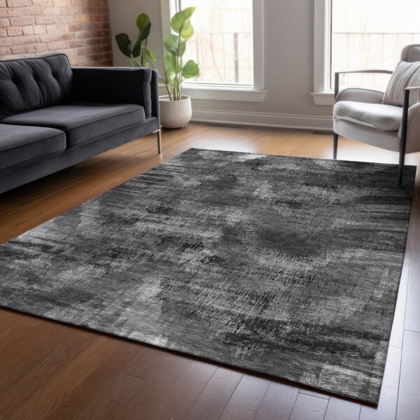3' X 5' Gray Charcoal And Silver Abstract Washable Indoor Outdoor Area Rug