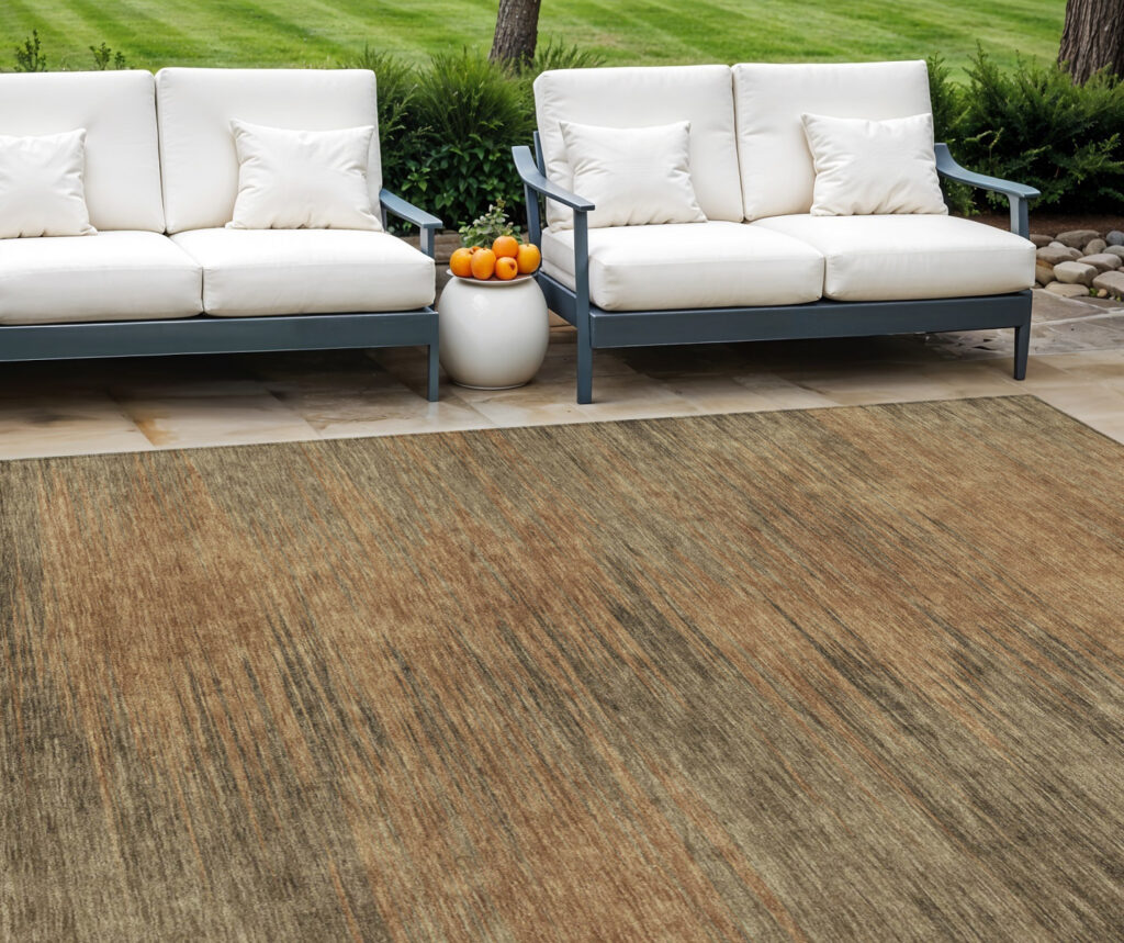 8' X 10' Terra Cotta Brown And Copper Abstract Washable Indoor Outdoor Area Rug