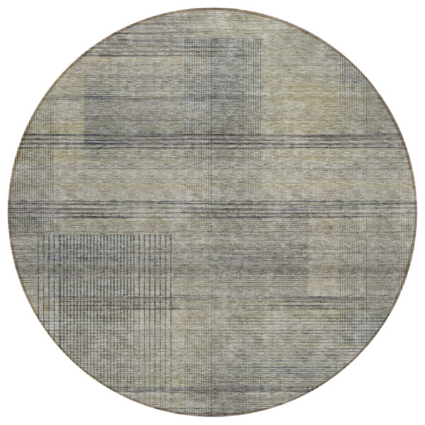 8' Khaki Beige And Gray Round Striped Washable Indoor Outdoor Area Rug