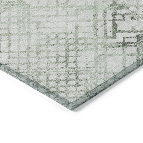 9' X 12' Artichoke Green And Ivory Geometric Washable Indoor Outdoor Area Rug
