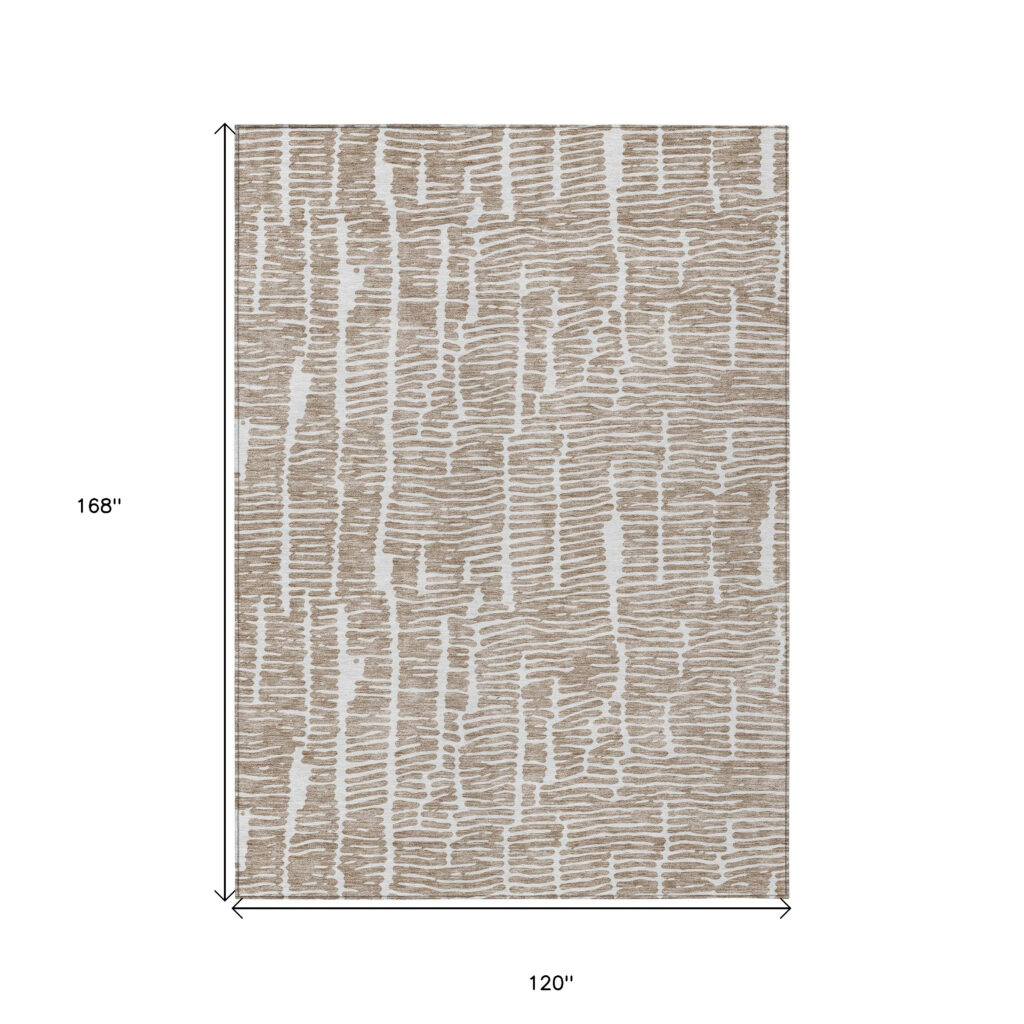 10' X 14' Brown And Ivory Abstract Washable Indoor Outdoor Area Rug
