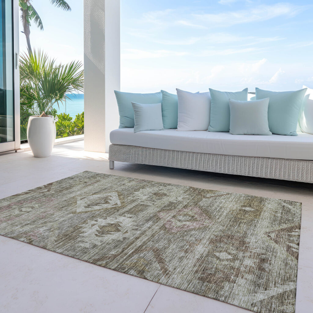 5' X 8' Brown Beige And Tan Southwestern Washable Indoor Outdoor Area Rug