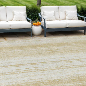 9' X 12' Gold And Ivory Striped Washable Indoor Outdoor Area Rug