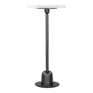 25" White And Black Marble And Aluminum Round Pedestal End Table