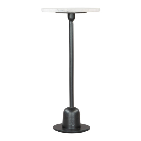 25" White And Black Marble And Aluminum Round Pedestal End Table