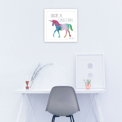 Ride A Unicorn White Framed Print Wall Art