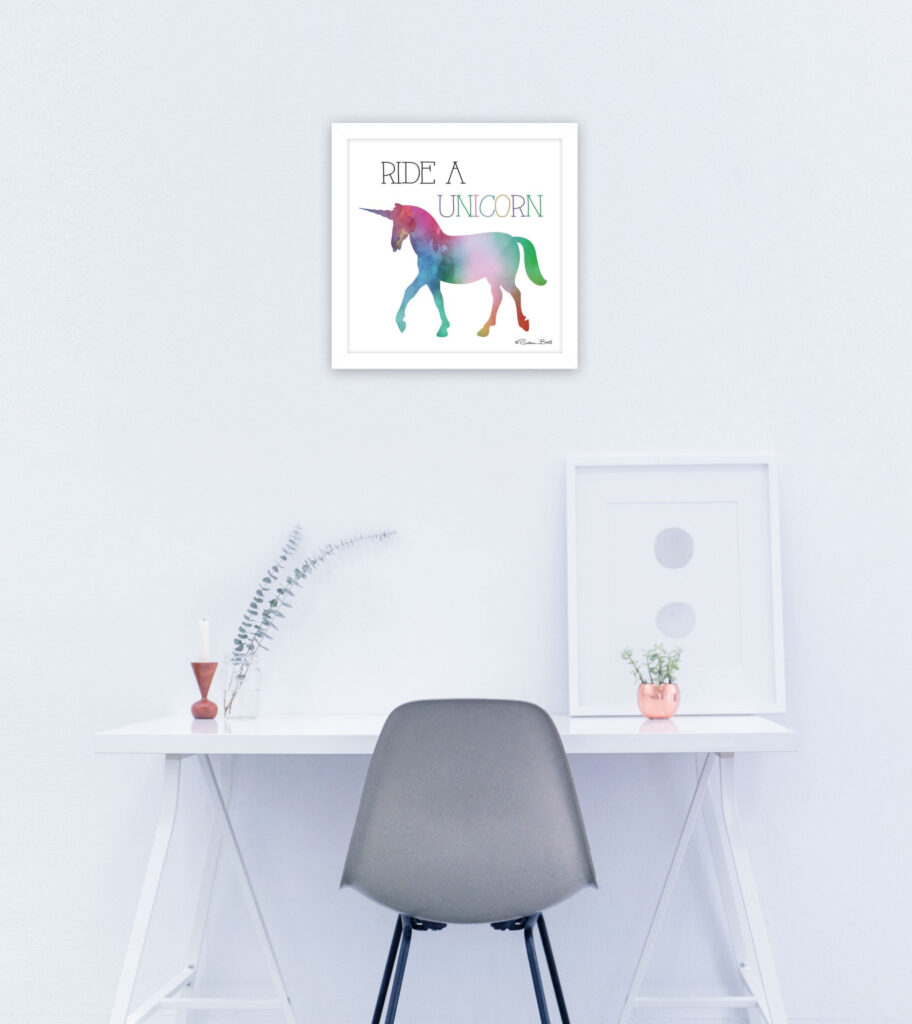Ride A Unicorn White Framed Print Wall Art