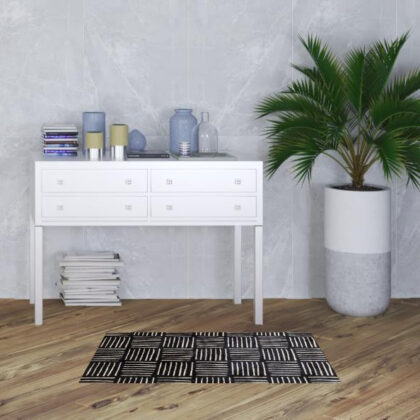 2' X 4' Black and Off White Abstract Machine Tufted Washable Area Rug With UV Protection