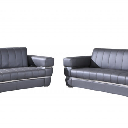 Two Piece Indoor Dark Gray Italian Leather Five Person Seating Set