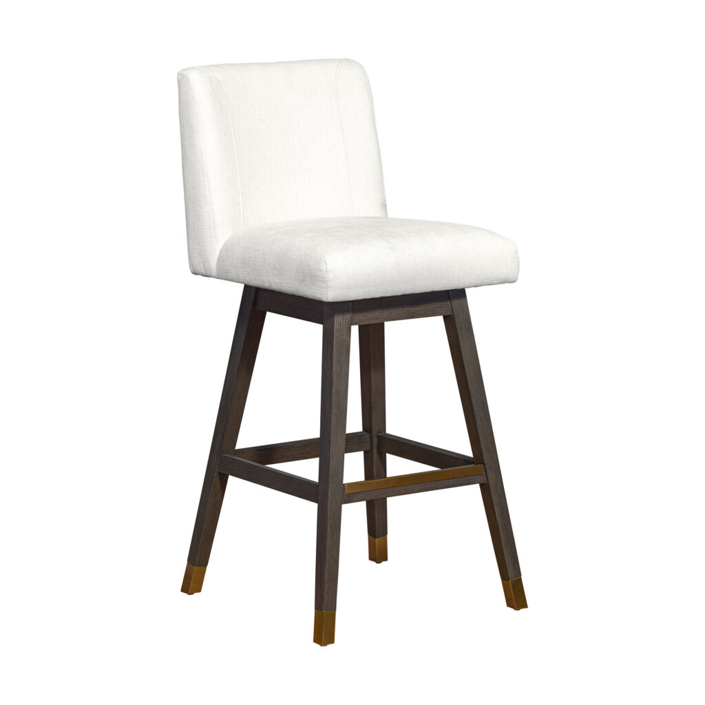 30" Pearl and Gray Upholstered and Solid Wood Bar Height Swivel Bar Chair