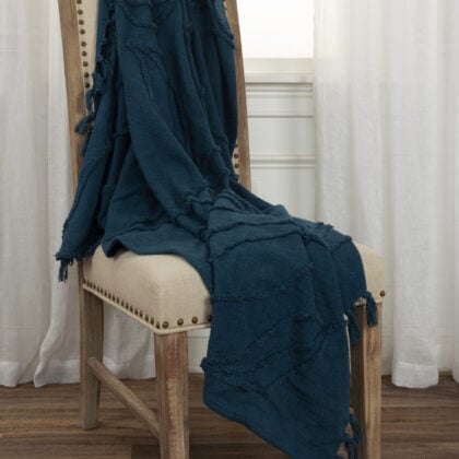 Teal Blue Woven 100% Woven Textured Cotton Throw Blanket