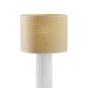 24" White Ceramic Cylinder Table Lamp With Beige Drum Shade