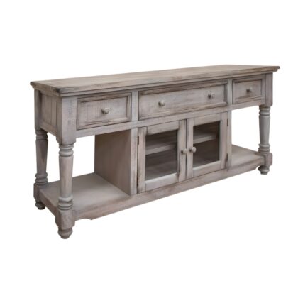 70" Desert Sand Solid Wood Open shelving Distressed TV Stand