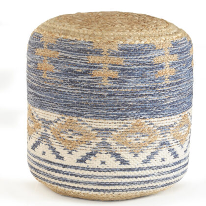 18" Blue Jute Ottoman